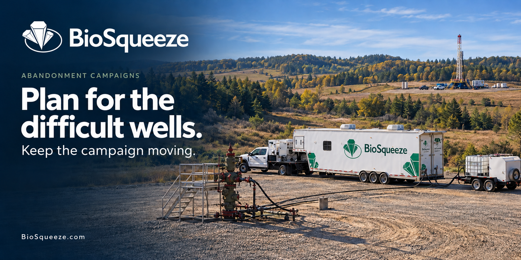 BioSqueeze equipment at a wellsite. Plan for the difficult wells. Keep the campaign moving.